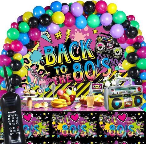 80's Party in a Box Complete Party - Etsy 80 Theme Party, 50s Party Decorations, 80s Party Ideas, Hip Hop Birthday Party, 90s Party Ideas, 90s Party Decorations, 80s Party Decorations, 80s Birthday Parties, 80s Birthday