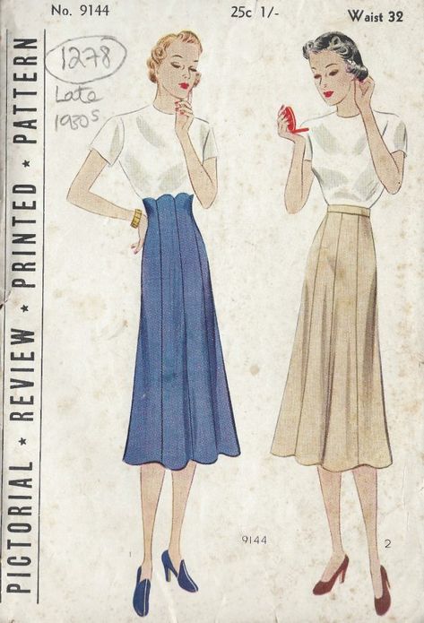 1930s Vintage Sewing Pattern WAIST:32 SKIRT (1278) - The Vintage Pattern Shop Skirt Inspiration, 30s Fashion, London College Of Fashion, Vintage Dress Patterns, Motif Vintage, Vintage Things, 1930s Fashion, Couture Vintage, Old Fashion