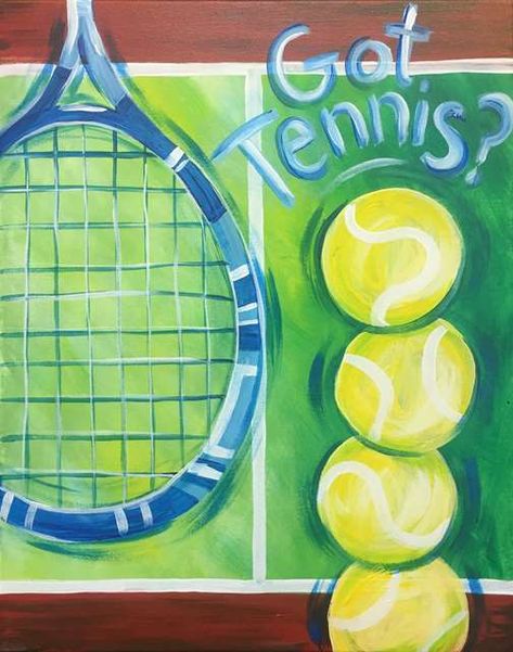 Tennis Parking Spot Painting, Tennis Canvas Painting, Tennis Art Ideas, Tennis Ball Painting, Tennis Painting Ideas, Tennis Drawing Art, Sports Painting Ideas, Tennis Art Painting, Tennis Bedroom