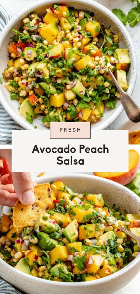 Peach Recipes Dessert Healthy, Shrimp And Peaches Recipes, Country Farm Landscape Ideas, Peach Fish Recipes, Peach Salsa Chicken, Savory Peach Recipes, Peach Appetizer, Peaches Recipes, Salmon Fish Tacos