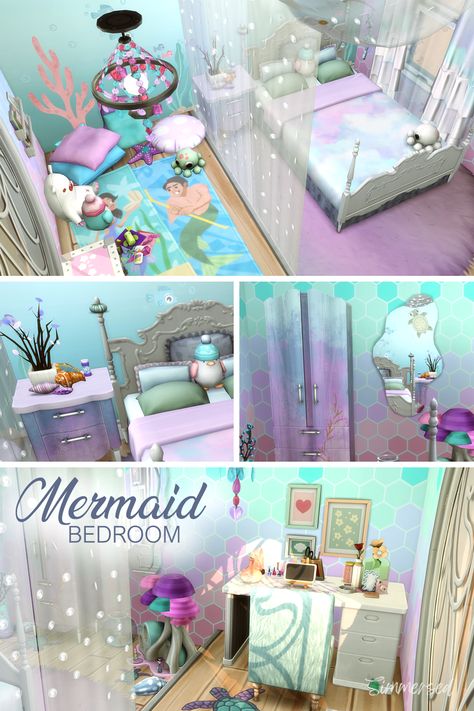 Mermaid Room Sims 4, Sims 4 Mermaid Bedroom, Sims Mermaid House, Sims 4 Mermaid Cc Furniture, Mermaid House Sims 4, Sims 4 Mermaid House, Sims Sulani, Mermaid Girls Bedroom, Sims 4 Mermaid Cc