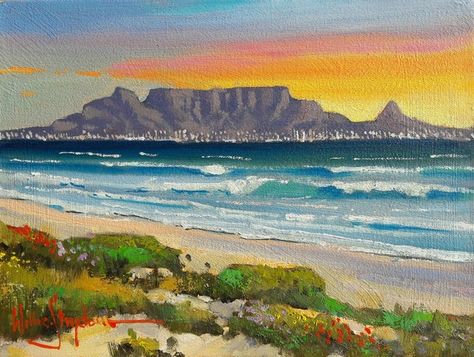 Table Mountain Cape Town Painting, Table Mountain Watercolor, South Africa Painting, Table Mountain Painting, Cape Town Painting, Cape Town Art, Table Mountain Cape Town, African Drawings, Town Drawing