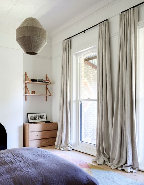 James Tutton - The Design Files | Australia's most popular design blog. Floor To Ceiling Curtains, Blackout Curtains Bedroom, Linen Blackout Curtains, Bedroom Curtains, Farmhouse Curtains, Long Curtains, Insulated Curtains, Curtains Living, Trendy Bedroom