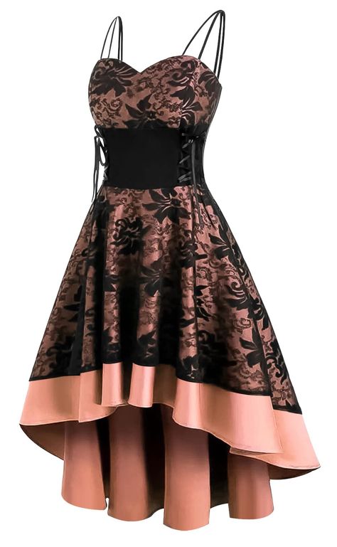 PRICES MAY VARY. High Quality Material - The vintage steampunk dress made of 65% Cotton and 35% Polyester, comfortable, breathable, elastic, durable,floral lace hollow stitching fabric, full of personality, fashion and elegance Spaghetti Strap Gothic Dress - Renaissance retro a-line dress, suspenders strap, adjustable waist lacing for a better fit, wrap v-neck, zipper closure, backless,swinging hem design,high low hem,waist-cinching design to show your figure curves and Elegance Gorgeous Asymmet Sexiest Dresses, Lace High Low Dress, Tied Dress, Detail Couture, Pinup Dress, Steampunk Dress, Tail Dress, Robes Vintage, Spaghetti Strap Prom Dress