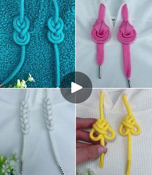 Easy Tricks to Tie Hoodie Strings for Beginners | How To Tie Hoodie Strings - Tutorial For Knots :) | By Simple Crafts Sweatshirt Strings Ideas, Drawstring Hoodie Knots, Hoodie Knots Diy Step By Step, How To Tie Hoodie Strings Step By Step, Knots For Sweatshirt Ties, Pretty Knots, Tying Strings On Hoodies, Hoodie Cord Knots, Cute Ways To Tie Your Hoodie Strings