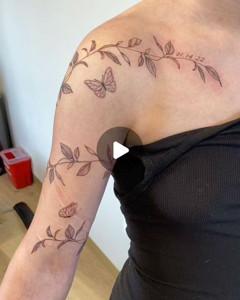 Wrap Around Shoulder Tattoo, Wrap Around Arm Tattoo For Women, Arm Wrap Tattoo, Around Arm Tattoo, Wrap Around Tattoo, Wrap Tattoo, Arm Tattoos For Women, Fine Line Tattoos, Trendy Tattoos