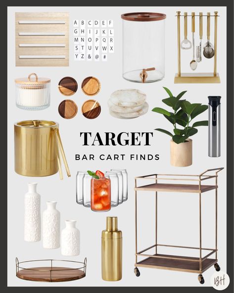 Bar Accessories Ideas, Target Bar Cart, Gold Cart, Bar Cart Essentials, Bar Cart Inspiration, Gold Bar Cart Styling, Ikea Cart, Apartment Bar, Urban Bar