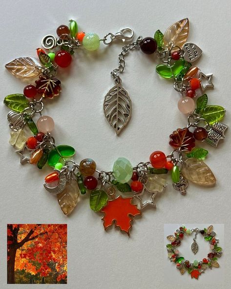 Autumn Foliage Cluster Bracelet! 🍁🍄‍🟫🌙✨ • How to purchase? linked in bio, depop, vinted, or dm me to order! *my vinted shop is temporarily closed* • ( i do not place orders from dms, i only take orders from depop or vinted due to cheaper shipping prices) • • • #beads #beaded #beadedjewelry #bracelets #orangebeads #handmade #smallbusiness #autumn #leafbeads #brownbeads #kawaii #greenbeads #cluster #pretty #beadswork #jewelrymaking #coloredbeads #jewelry #fallleaves #floraljewelry #clusterbra... Fall Inspired Beaded Jewelry, Autumn Beaded Jewelry, Acrylic Nails Almond Shape, Silly Art, Bracelet Inspiration, Autumn Bracelet, Cluster Bracelet, Crystal Bead Jewelry, Frutiger Aero