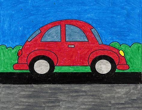 Easy Cars Drawing, Easy Car Drawing For Kids, Car On Road Drawing, Vehicles Drawing For Kids, Simple Graffiti, Simple Car Drawing, Road Drawing, Car Drawing Easy, Cars Art