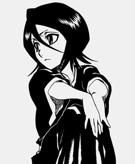 In this photo you can see Rukia Kuchiki from Bleach. I love her so much! A Girl, Bleach, Black And White, Anime, White, Black