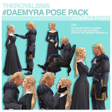 THEROYALSIMS #DAEMYRA POSE PACK | Patreon Daemon And Rhaenyra, Sims 4 Couple Poses, Sims Medieval, Royal Clothes, The Sims 4 Pc, Tattoo Aesthetic, My Sims, Tumblr Sims 4, Sims 4 Gameplay