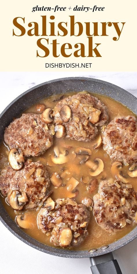 Dairy Free Salisbury Steak, Salisbury Steaks, Vegan Ground Beef, Gluten Free Panko, Ground Turkey Recipes Healthy, Dairy Free Recipes Dinner, Salisbury Steak Recipes, Dairy Free Dinner, Pork Steak