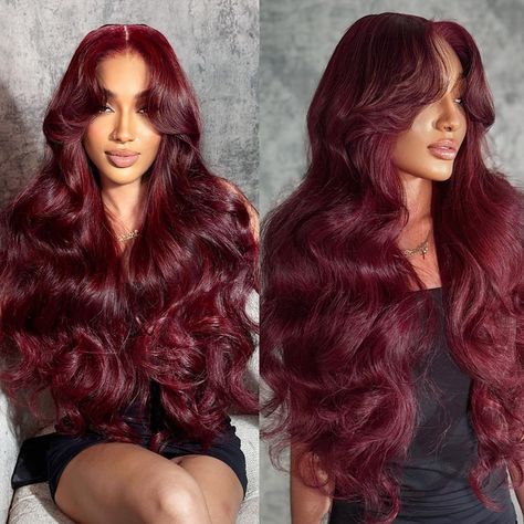 PRICES MAY VARY. BURGUNDY LACE FRONT WIGS HUMAN HAIR:180% Density 99j body wave lace front wigs human hair is all made of original Brazilian virgin human hair. 13x6 HD lace, invisible, durable and breathable. Pre plucked natural hairline with baby hair GLUELESS HUMAN HAIR WIGS PRE PLUCKED HAIR DETAILS:Choose high quality original human hair, full and thick, soft and smooth, healthy and bouncy. The wig is not easy to tangle or shedding, can be restyled as you Like;No chemical ingredients HUMAN HA Burgundy Wigs For Black Women, Warm Red Hair, Dream Hairstyles, Burgundy Wig, Hair Color For Dark Skin, Wine Hair Color, Future Hairstyles, Hair Details, Long Human Hair Wigs