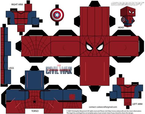 Spiderman Captain America, Hello Kitty Crafts, Paper Toys Template, Paper Doll Template, Captain America Civil, Papercraft Templates, Paper Toy, Easy Diy Art, Naha