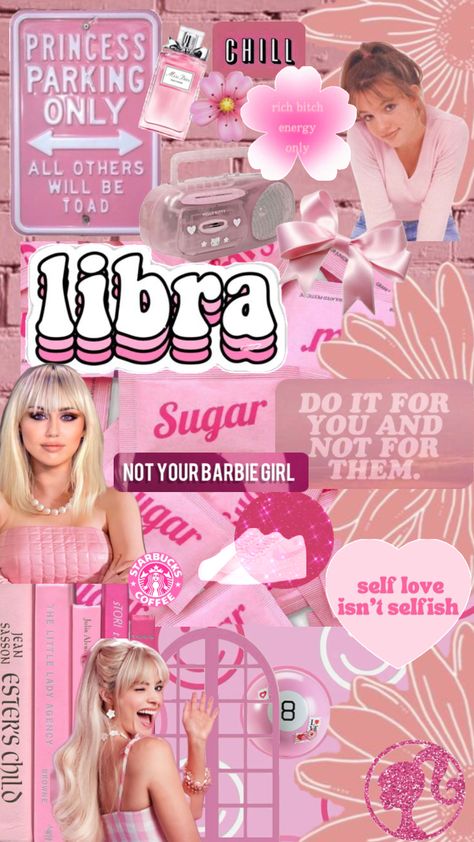 #libra #libravibes #libraaesthetic #pink #barbie #sweet #badbitch #cute #lovely Pink Libra Aesthetic, Libra Aesthetic, Aesthetic Collage Wallpaper, Collage Wallpaper, Pink Barbie, Iphone Wallpaper Girly, Pretty Wallpapers Backgrounds, Aesthetic Collage, Barbie Girl