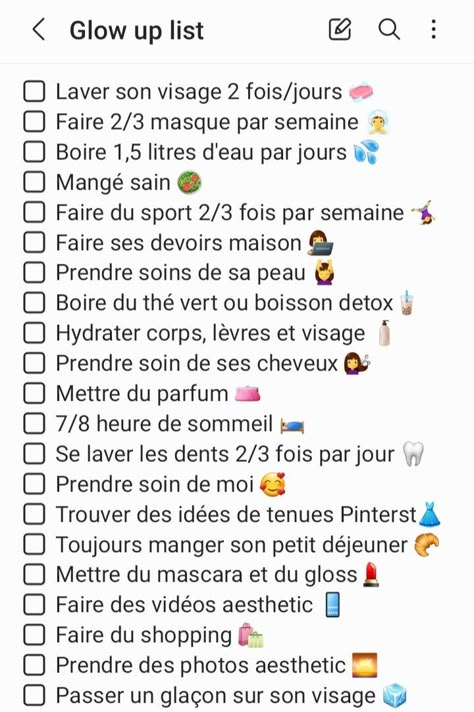 Glow up list Glow Up Checklist Francais, Glow Up Français, Comment Glow Up, Glow Up List, Glow Up, Love Me Forever, Summer Glow, Glow Up Tips, Beauty Skin Care Routine