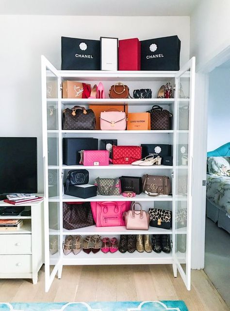 Bag Closet, Purse Storage, Modern Closet, Handbag Storage, Wardrobe Room, Closet Decor, Bedroom Deco, Handbag Collection, Glam Room