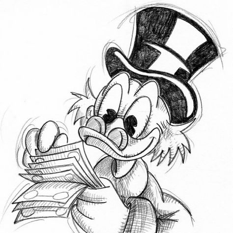 Dagobert Duck, Easy Pencil Drawings, Duck Drawing, Money Tattoo, Disney Art Drawings, Scrooge Mcduck, Pencil Drawings Easy, Disney Sketches, Cartoon Sketches