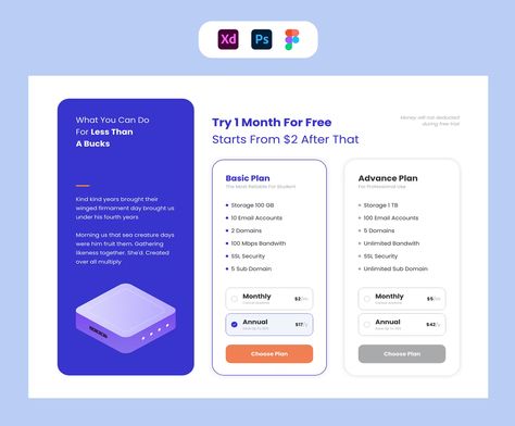 Two Pricing Plan UI Template FIG, PSD, XD Web Header, Table Template, Pricing Table, Visual Marketing, Ui Elements, Video Services, Plan Design, Design Styles, What You Can Do