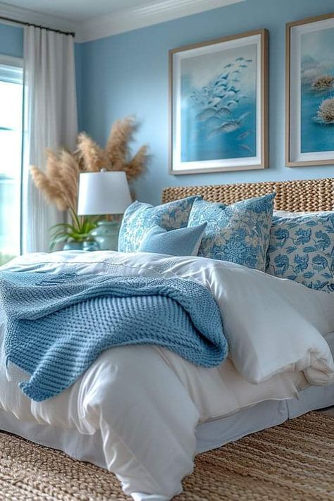 Ocean Inspired Bedroom, Costal Bedroom, Bedroom Decor Cozy, Coastal Bedroom, Bedroom Refresh, Blue Rooms, Blue Bedroom, Master Bedrooms Decor, Room Inspiration Bedroom