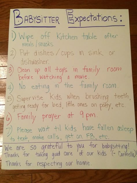 babysitter expectations Good Babysitting Prices, Rules For Babysitter, How To Be A Good Babysitter Tips, Babysitter Tips And Tricks, Babysitting Must Haves, Babysitting Names Ideas, Babysitting Bag Checklist, How To Be The Best Babysitter, Babysitting Prices Chart