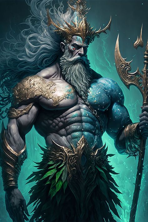 POSEIDON Art | Greek Mythology Art | Mind Maestro AI Poseidon Art, God Of Sea, Mermaid Water, Greek Sea, Greek Costume, Gods Goddesses, Greek Goddess Costume, Classical Mythology, Greek Warrior