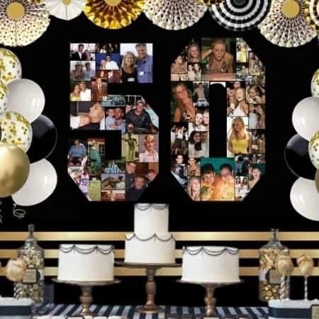 Picture Display Ideas, Easy Birthday Party Decorations, Birthday Photo Displays, Photo Collage Ideas, Number Collage, Photo Centerpieces, 50th Wedding Anniversary Decorations, 80 Birthday, White And Gold Decor