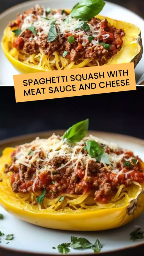 Best Spaghetti squash with meat sauce and cheese Spaghetti Squash Sauce, Best Spaghetti Squash, Zucchini Squash Recipes, Squash Pasta Recipe, Spaghetti Squash Pasta, Veggie Pasta Recipes, Spaghetti Squash Recipes Healthy, Spaghetti Squash Recipes Easy, Spaghetti Squash Recipe