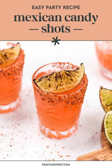 Spice up your next party with a delicious and unique Mexican Candy Shot, inspired by the popular paleta candy. Learn how to make the best sweet and spicy shot. Paleta Shots, Shotcuterie Ideas, Mexican Candy Margarita, Mexican Candy Cocktail, Mexican Lollipop Shot Recipe, Spicy Tequila Shots, Mexican Candy Shot Recipes, Candy Jello Shots, Mexican Candy Shots