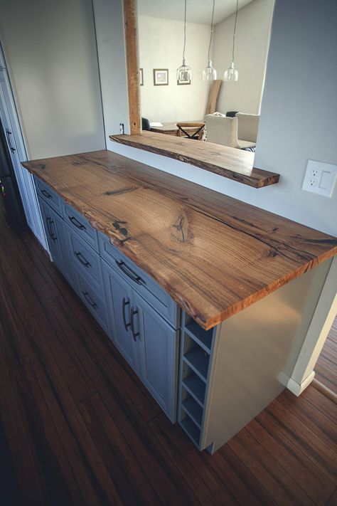 Live Edge Wood Kitchen Cabinets, Diy Live Edge Countertop, Red Oak Countertop, Live Edge Wood Countertops Kitchen, Live Edge Kitchen Countertops, Wood Slab Countertop, Sawmill Projects, Live Edge Countertop, Oak Countertop