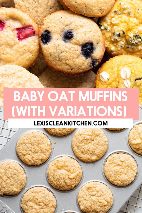 Made with just a few simple ingredients, these Healthy Baby Oat Muffins are a perfect first muffin to give to your baby or toddler. They're made mini, perfect for little hands, and with minimal ingredients. Infant Muffin Recipe, No Sugar Muffins For Baby, Banana Lentil Muffins Kids Eat In Color, Blw Mini Muffins, Baby Led Weaning Muffins Healthy, Easy Baby Muffin Recipe, Muffins For 6 Month Old, Blw Breakfast Muffins, Baby Breakfast Muffins