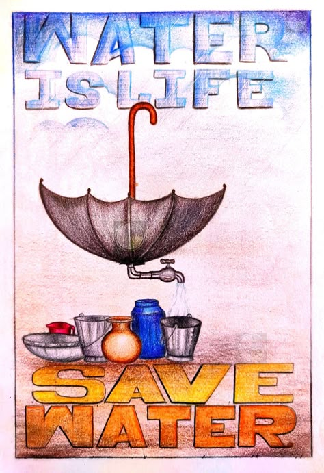 Save Water Pencil Drawing, Save Water Poster Aesthetic, Water Conversation Poster, Save Earth Painting Easy, Save Water Poster Creative Drawing, Save Water Poster Drawing With Slogan, Save Water Drawing Creative, Poster On Save Water Creative, Save Water Drawing For Kids