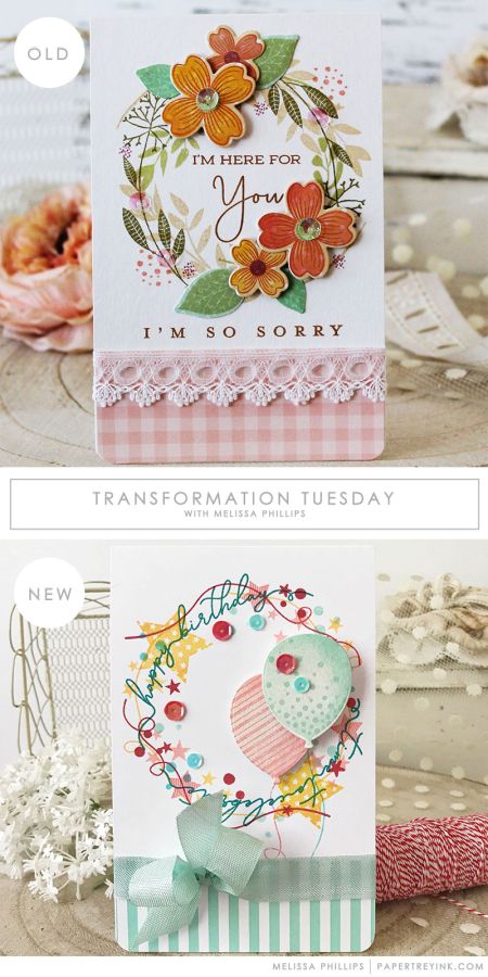 transformation tuesday... Get Well Cards Handmade, Cards With Balloons, Balloon Cards, Wreath Cards, Layered Cards, Papertrey Ink Cards, Nature Card, Cas Cards, Transformation Tuesday