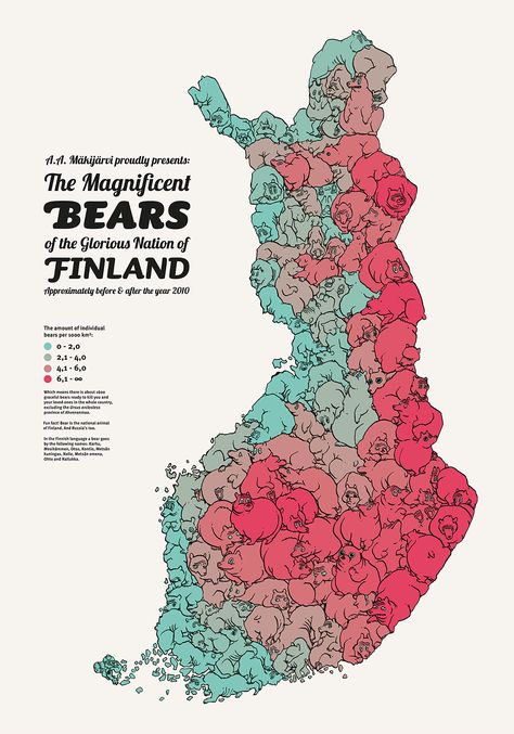 This map, created by Finnish designer Annukka Makijarvi, is the best infographic I have seen in a very long time. Hover over to zoom: Annukka Makijarvi As you can see if you hover over... Finland Map, Infographic Map, Data Visualization Design, Illustrated Maps, Creative Infographic, Infographic Poster, Data Design, Data Visualisation, Info Design