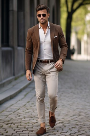 Brown Blazer Outfit Men, Casual Blazer Outfits Men, Mens Sport Coat Outfit, Brown Coat Outfit, Sport Coat Outfit, Mens Pants Fashion Casual, Stylish Men Wear, Stylish Mens Suits, Blazer Outfits Men