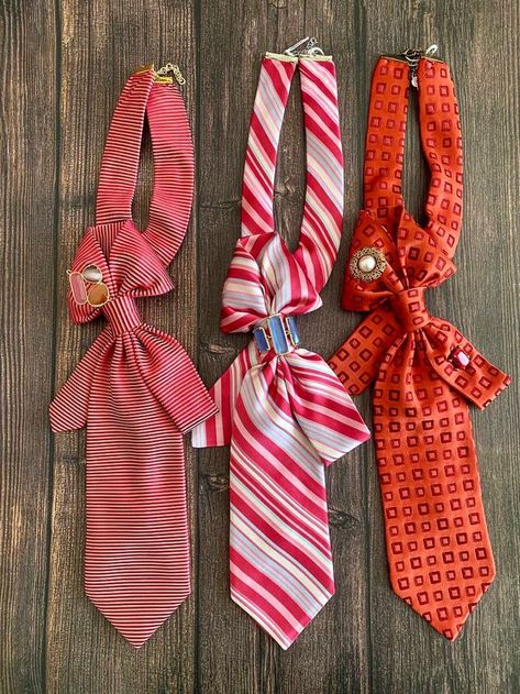 Woman With Tie Outfits, Ties On Women, Neck Tie Women, Necktie Crafts, Tie Ideas, Women Necktie, Tie Crafts, Tie For Women, Diy Fashion Accessories