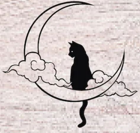 Black Cat On Moon Tattoo, Cat In Moon Tattoo, Black Cat Moon Tattoo, Cat On Moon Tattoo, Moon And Cat Tattoo, Moon Cat Tattoo, Cat Doodle Tattoo, Partner Tattoo, Black Cat Tattoo