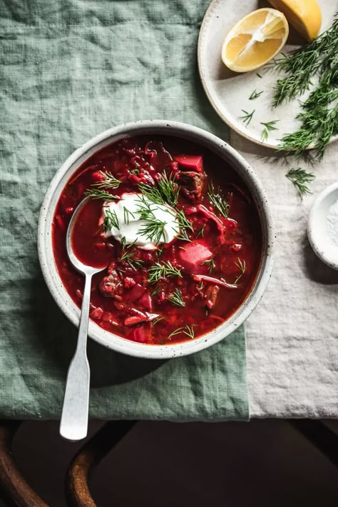 Borscht Recipe, Borscht Soup, Beet Soup, Enjoy Your Meal, Beef Stew Meat, Bowl Of Soup, Delicious Vegetarian, Food Preparation, Beets