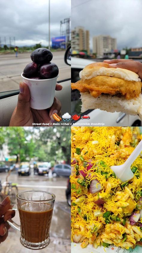 #roadtrip #streetfood #chai #vadapav #jamun #bhel #rainyday #monsoon #lonavala #mumbaipuneexpressway #pinterest Monsoon Snapchat Stories, Lonavala Snap Rain, Vadapav Snap, Lonavala Snapchat Stories, Monsoon Outfits Ideas, Lonavala Snap, Lonavala Photography, Monsoon Snap, Monsoon Outfits