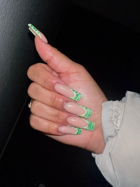 Green Croc Acrylic Nails, French Tip Alligator Nails, Reptile French Tip Nails, Crocodile Nails Acrylic, Green Alligator Nails, Crocodile Nails Green, Green Croc Print Nails, Alligator Nails Designs, Green Crocodile Nails