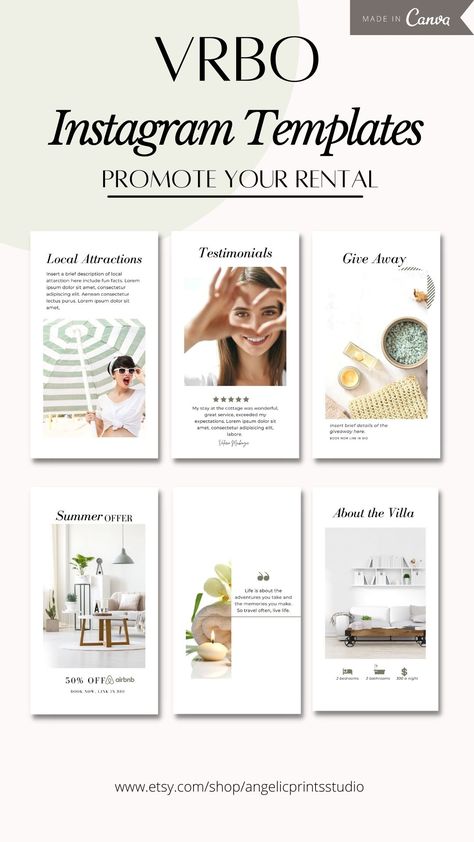 Market your Airbnb via social media using these thoughtfully designed templates, facebook post & Instagram story posts included. #Airbnbinstagramposts #Airbnbinstagramtemplates #Airbnbfacebookposts #Airbnbsocialmediatemplates #VRBOIntsagramtemplates #Airbnbinstagramideas Airbnb Social Media, Airbnb Aesthetic, Airbnb Marketing, Beige Instagram, Templates Facebook, Social Media Management Business, Promotion Ideas, Instagram Feed Planner, Airbnb Promotion