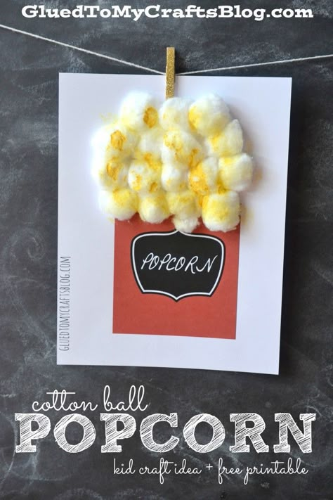 Cotton Ball Popcorn - Kid Craft Idea & Free Printable Popcorn Crafts, Circus Week, Letter P Crafts, Cotton Ball Crafts, Camping Crafts For Kids, Circus Crafts, Carnival Crafts, Thanksgiving Activities For Kids, Letter Crafts