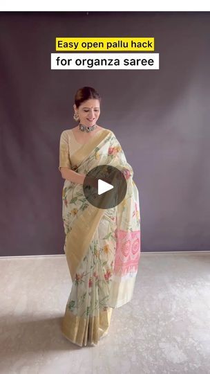 521K views · 8.6K reactions | Next time you keep open pallu in an organza saree try this hack 💕This beautiful printed organza saree with a delicate zari border is the perfect blend of elegance and charm. The lightweight organza drapes effortlessly, while the intricate zari adds a touch of shimmer and grace. Perfect for festive occasions, weddings, or any special event, this saree brings a timeless, sophisticated vibe to your look. 🌸✨ Received this saree and blouse from @alnaapparels Check their page @alnaapparels for more such superb collection. | Gehani Heena | Gehani Heena · Original audio Open Pallu Saree Draping, Blouse Design For Organza Saree, Organza Saree Blouse Designs Latest, Organza Saree Blouse Designs, Organza Saree Blouse, Saree Drape, Saree With Belt, Saree And Blouse, Printed Organza