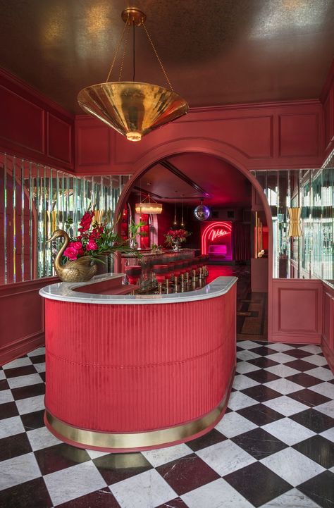 bar interior design pink Hedonistic Disco, Disco Interior Design, Queer Club, Interior Design Pink, Squiggly Mirror, Interior Design Presentation Boards, Disco Bar, Presentation Boards, Built In Banquette