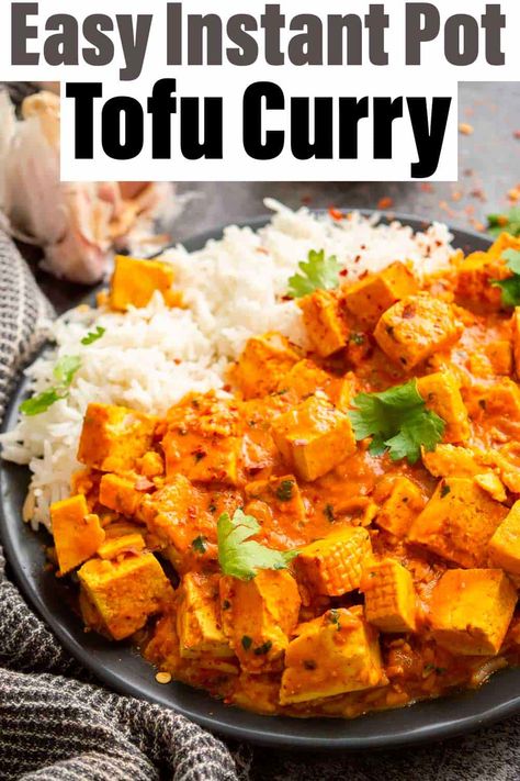 This creamy Instant Pot tofu curry is one of the simplest recipes to make with easy-to-find vegan ingredients like coconut milk, and comes together in under half an hour. Pair it with steamed rice and some naan bread for sopping up the rich sauce. Instant Pot Tofu, Tofu Coconut Curry, Spicy Vegetarian Recipes, Vegan Curry Recipes, Tofu Curry, Instant Pot Recipes Vegetarian, Vegan Instant Pot Recipes, Vegetarian Instant Pot, Vegetarian Meals For Kids