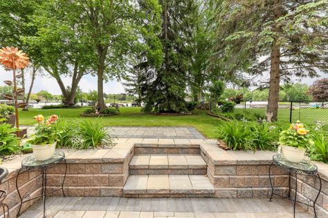 Sunken Paver Patio in Brighton | Michigan Landscape Professionals Michigan Landscape, Naturalistic Design, Sunken Patio, Daylight Basement, Tuscan Garden, Back Garden Ideas, Water Issues, Hudson Homes, Beautiful Yards