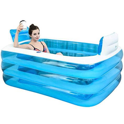 XL Blue Color Inflatable Bathtub Plastic Portable Foldable Bathtub Soaking Bathtub Home SPA Bath Equip with Electric Air Pump, 160x120x60cm - - Amazon.com Family Lounge Pool, Bathtub Soaking, Best Inflatable Hot Tub, Foldable Bathtub, Inflatable Bathtub, Ideas Terraza, Plastic Bathtub, Bathtub Sizes, Blow Up Pool