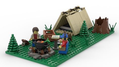 Lego Tent, Lego Camping, Lego Camp, Camping In The Woods, Lego House Ideas, Library Boards, Lego Club, Lego Lovers, Lego Creative