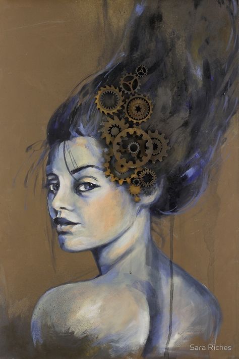 Her Mind Awakens by Sara Riches #art #steampunk #cogs #girl Sara Riches Art, Sara Riches, Steampunk Cogs, Steampunk Mixed Media Art, Steampunk Drawing, Art Folio, Steampunk Artwork, Steampunk Mixed Media, Road Art