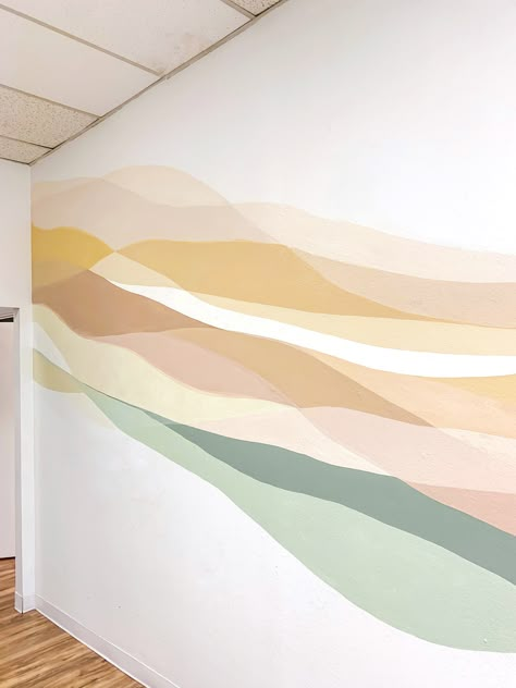 Abstract Wall Mural Bedroom, Corner Mural Wall Art, Multi Color Wall Paint Ideas, Painting Ideas On Wall, Calming Mural, Bedroom Mural Ideas Paint, Simple Mural Ideas, Home Murals Ideas, Abstract Wall Mural Diy